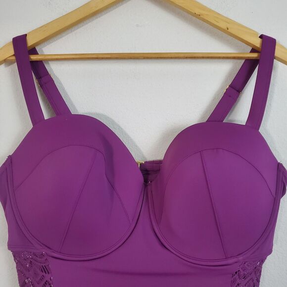 Swimsuits For All One Piece Swimsuit 20 Purple Crochet Underwire Tummy Control - Picture 3 of 15